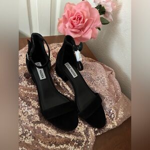 Steve Madden Irene black suede 2” Dress heels Ankle strap NEW Size 6.5 In box